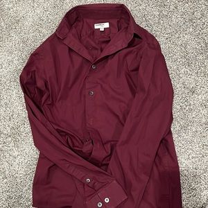 Maroon men’s button up dress shirt.